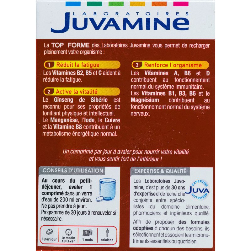 Complément alimentaire Juvamine Top Forme Multivitamines - Boîte de 30 comprimés