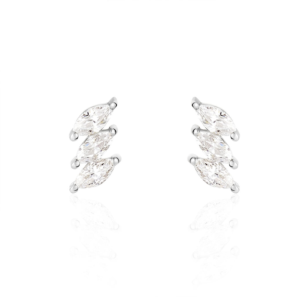 Boucles D'oreilles Puces Edma Or Blanc Oxyde De Zirconium