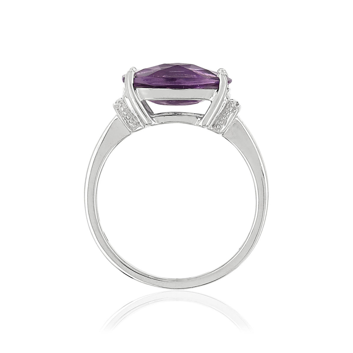 Bague or 375 blanc améthyste ovale et diamants