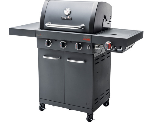 Char-Broil Professional Power Edition gasbarbecue met 3 branders, matzwart, inclusief opbergplank, dekselthermometer, geëmailleerde gietijzeren planchaplaat, vetopvangbak, grillrooster, uitklapbare zijtafel, zijplank, warmhoudrek.