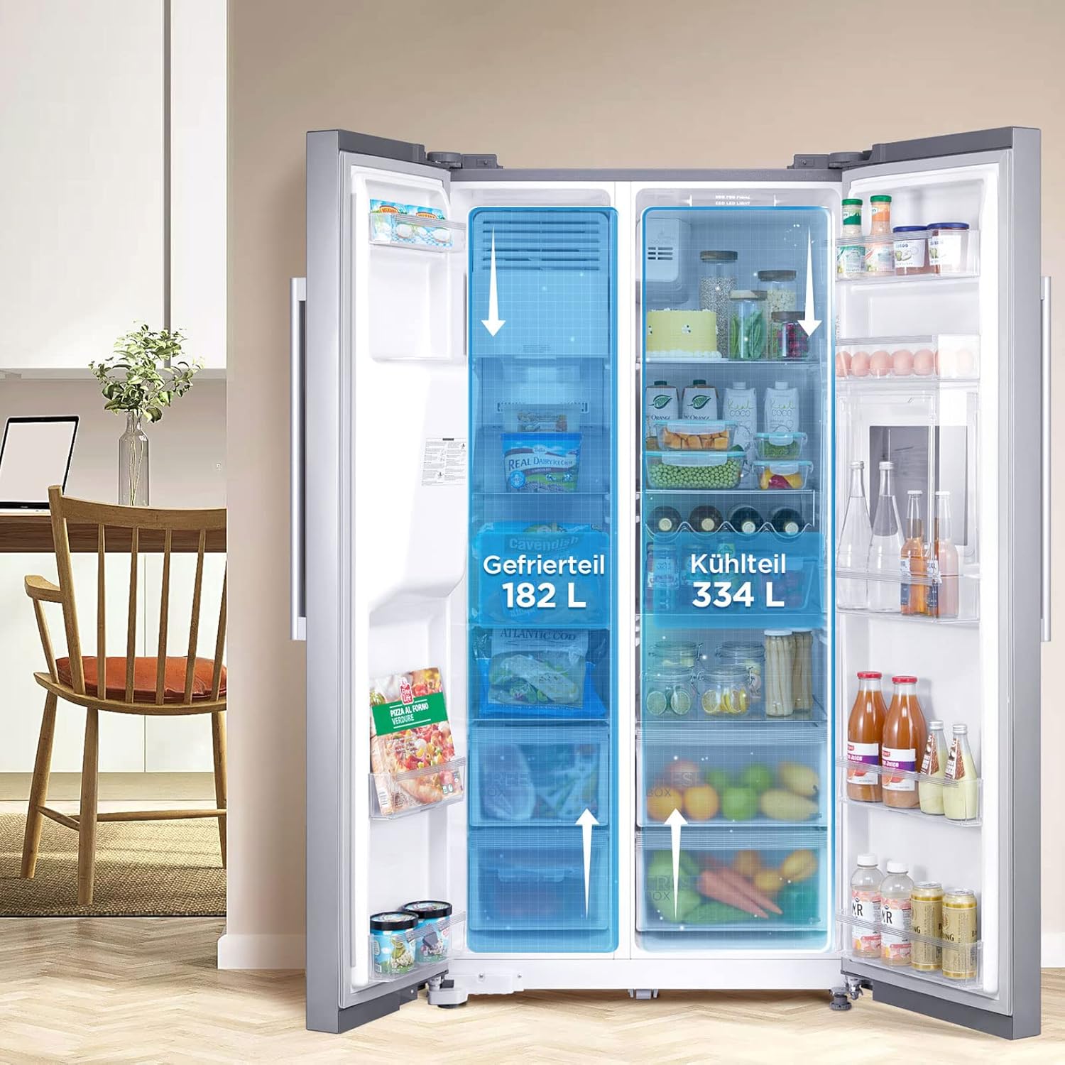 Midea KS-EIX 6.23 Side-by-Side Kühl-gefrierkombination/178,8 cm hoch/No Frost/Inverter Compressor/mit Barfach/Wasser-/Eisspender mit Festwasseranschluss/Twin Control