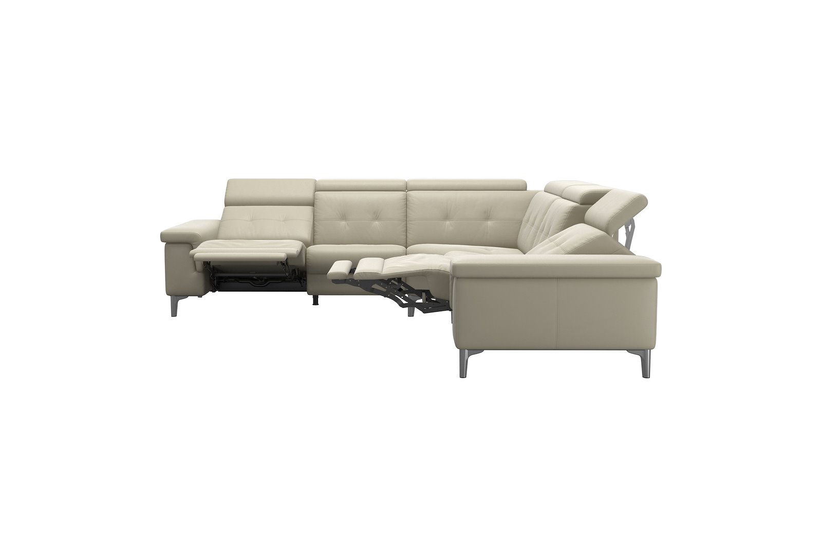 Anna C22 hjørnesofa (PMCMP) Hud Paloma Light Grey med A2 arm og polerte organiske alu ben, 14 cm. (Power-Manual-CornerManual-Manual-Power)