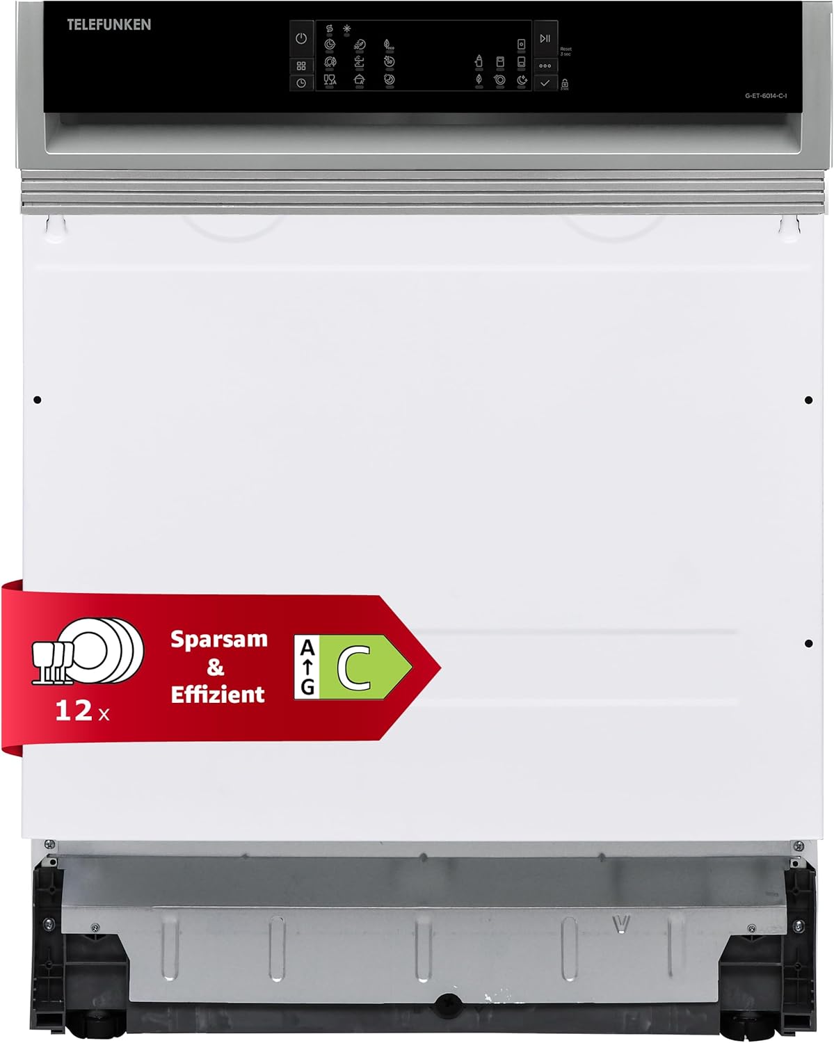 Telefunken Geschirrspüler teilintegriert | Einbauspülmaschine 60 cm | 12 Maßgedecke | 9 Programme | AquaStop - Schutz vor Wasserschäden | Auto-Door | leise 44 dB | inkl. Besteckkorb | G-ET-6014-C-I