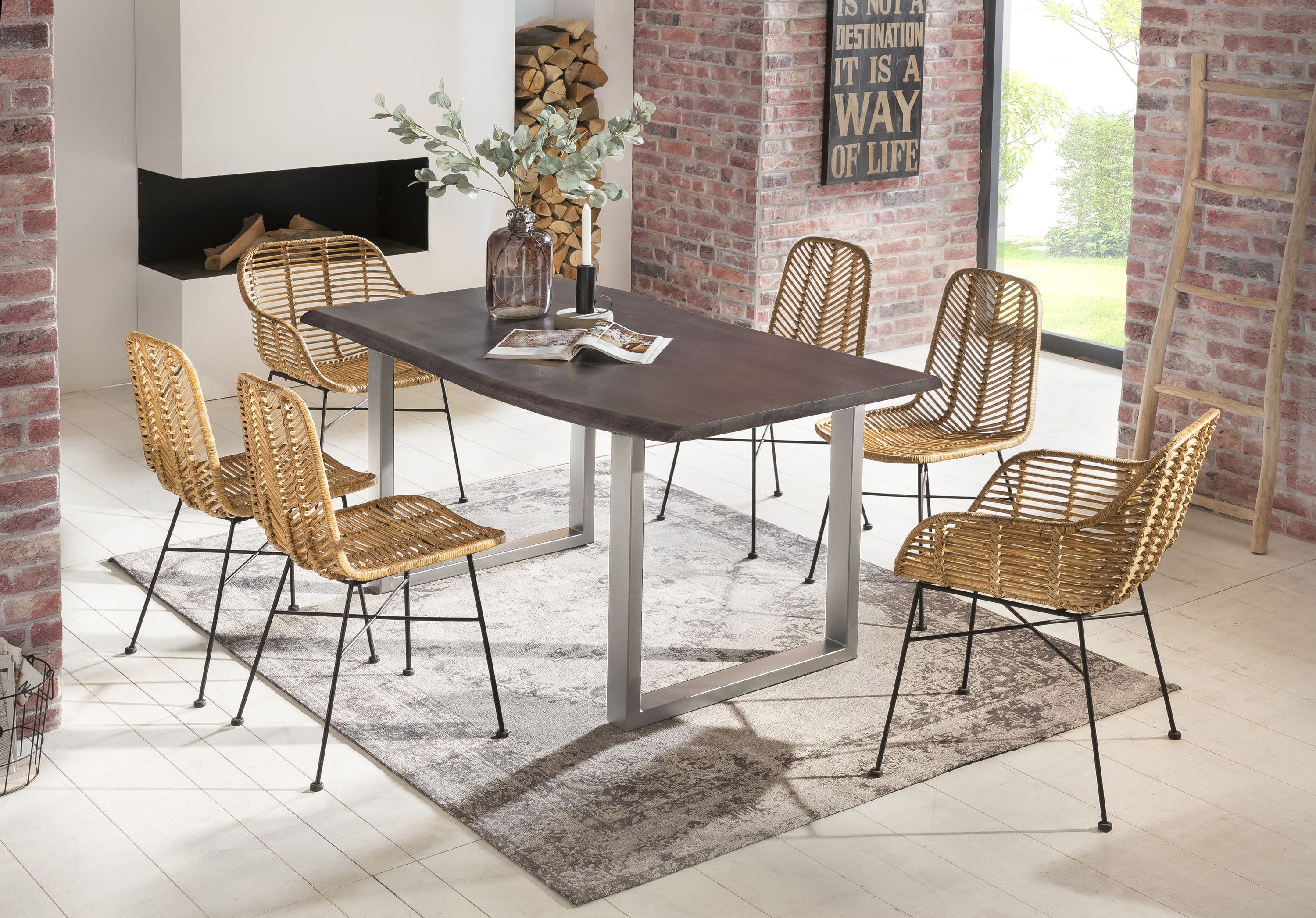 2er Set Armlehnstuhl Rattan natur Essstuhl Küchenstuhl Esszimmerstuhl Stuhl