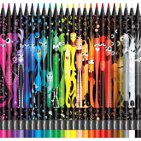 Maped ergonomische Drei-Kant-Buntstifte, Farbstifte COLOR'PEPS BLACK MONSTER, 24 Stück