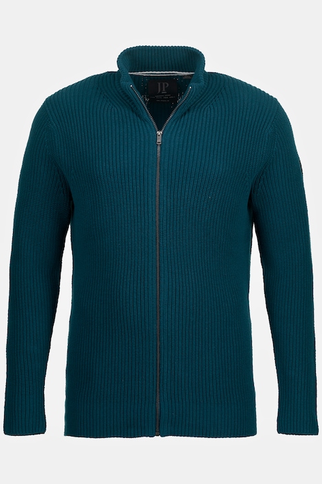 Strickjacke, kerniger Rippstrick, Stehkragen, Zipper