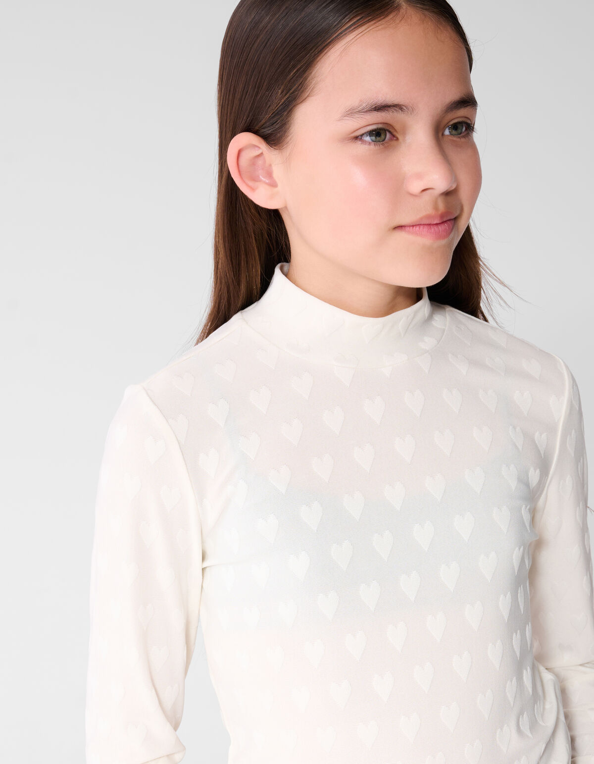 All Over Heart Print Top Gebroken Wit
