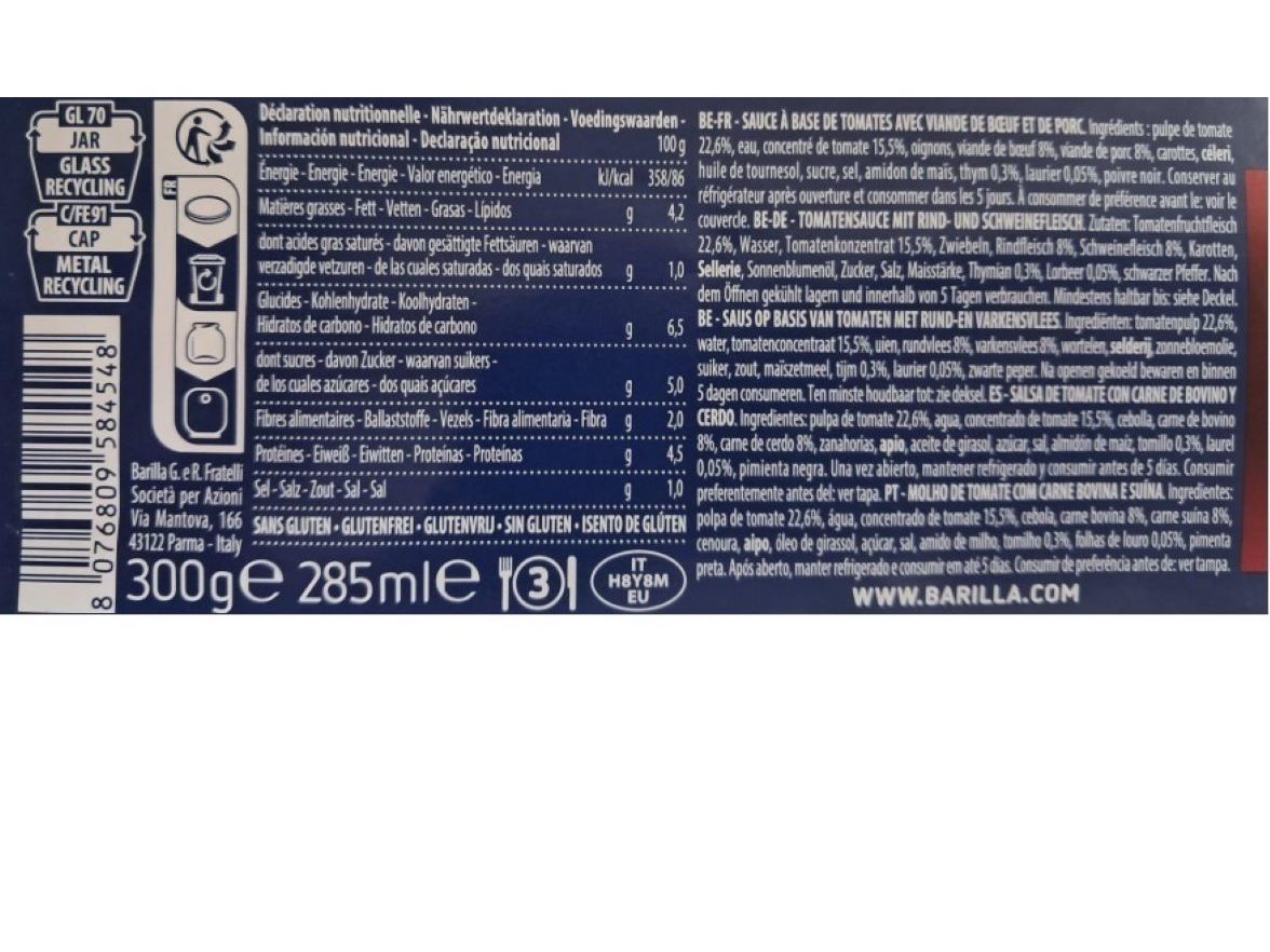 MOLHOS BOLOGNESE BARILLA 300G
