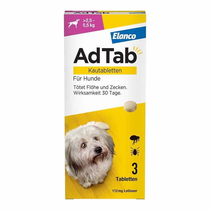 AdTab Kautabletten für kleine Hunde 112 mg 2,5 bis 5,5 kg, 3 St