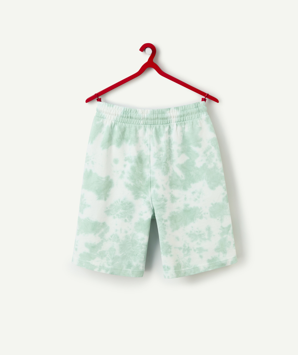 bermuda garçon en coton bio tie and dye vert et blanc