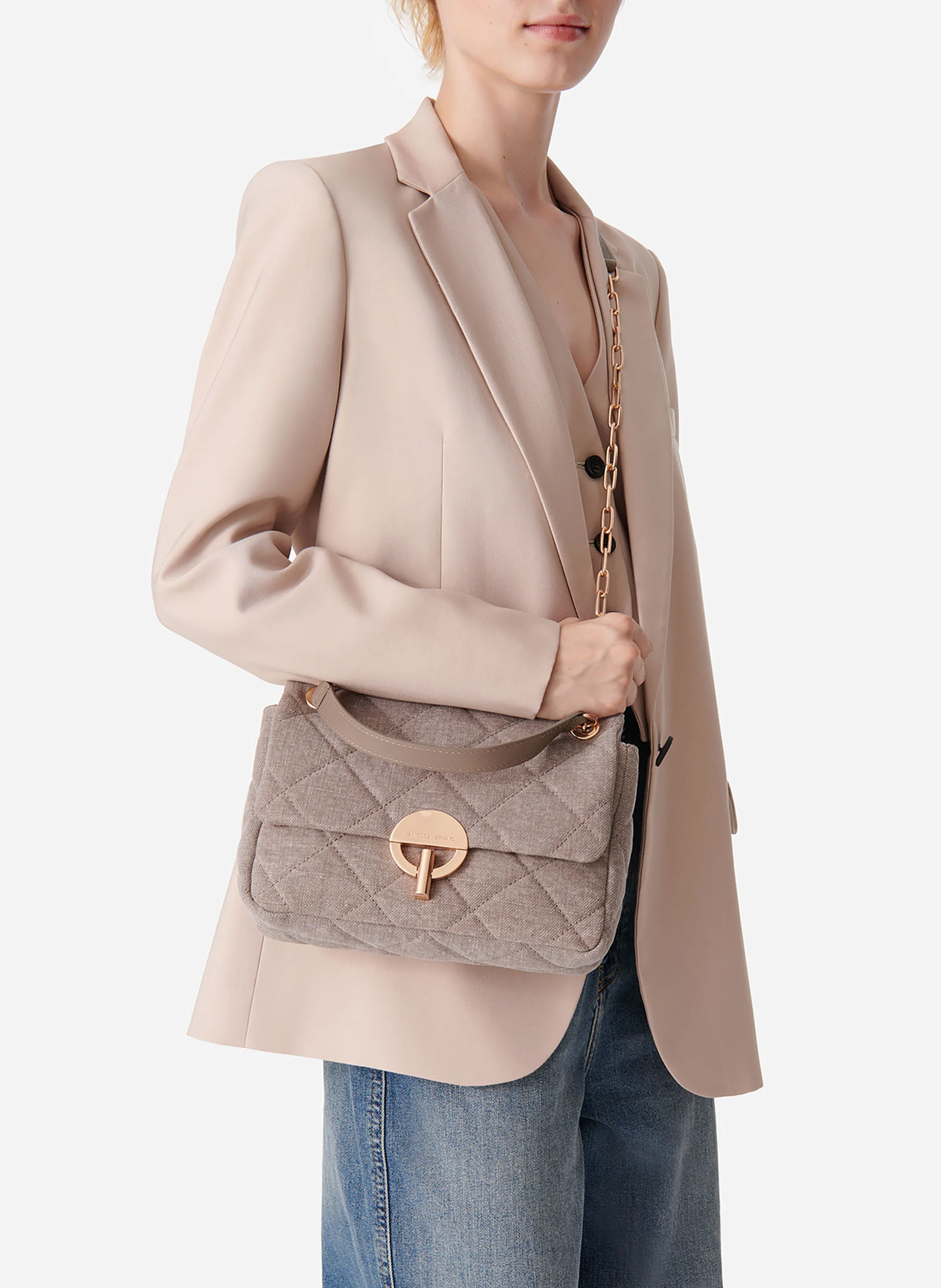 MOON - Sac bandoulière matelassé en lin | Beige