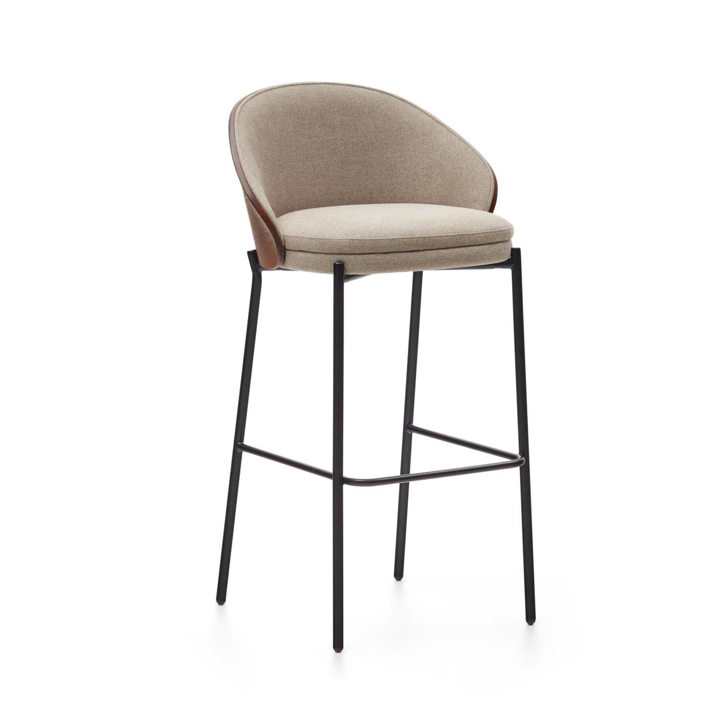 Kave Home Barhocker EAMY Chenille braun/Metall schwarz