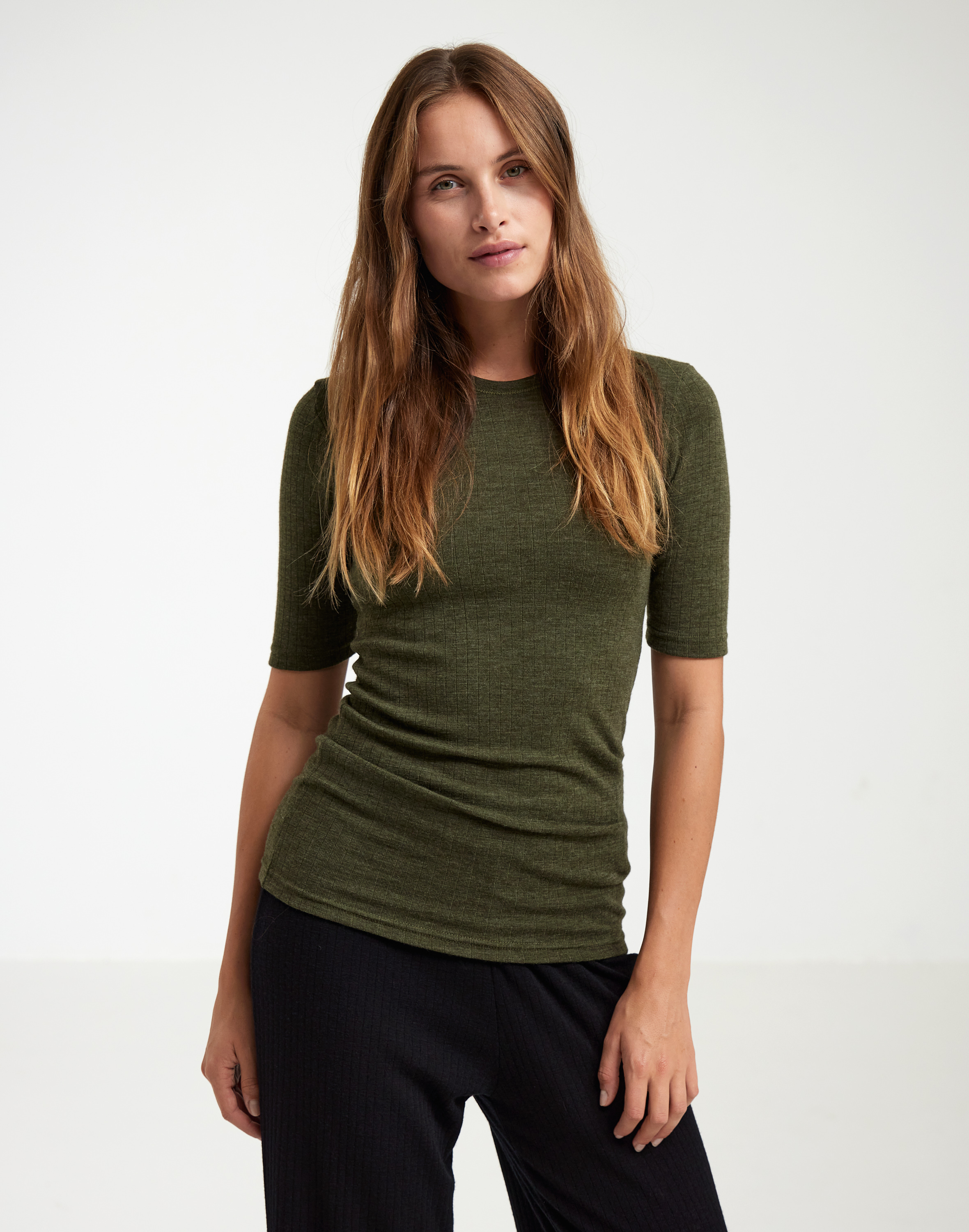 T-shirt van merinowol voor dames in Zwart