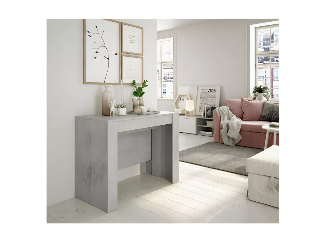Table extensible 51/237 cm Gris Béton - ARSENE - L 51/237 x l 90 x H 78 cm