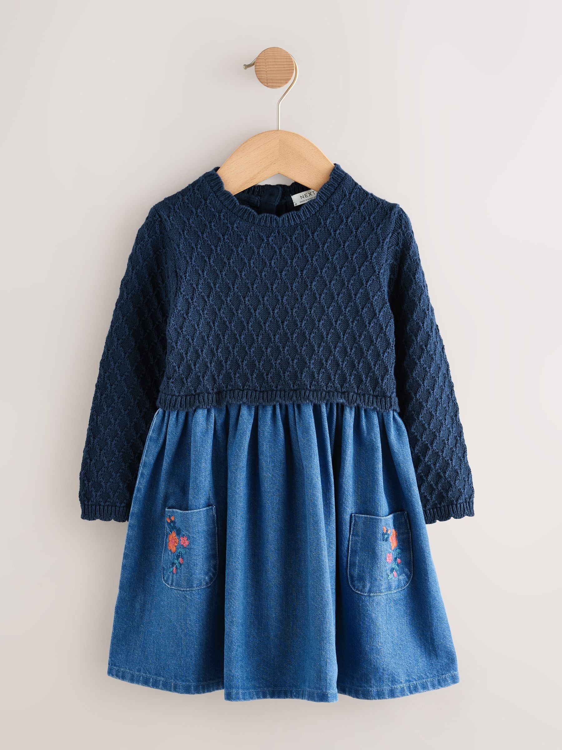 Blauw - Gebreide denim jurk (3mnd -7jr)
