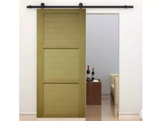 Porte Coulissante Bois Ayous 3 Panneaux H204 X L83 + Rail à Roulettes Noir Et 2 Coquilles Noir Gd Menuiseries