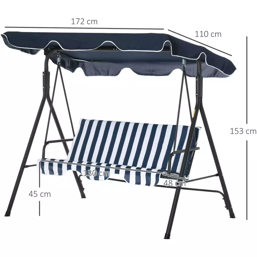 Outsunny Hollywoodschaukel als 3-Sitzer blau, weiß