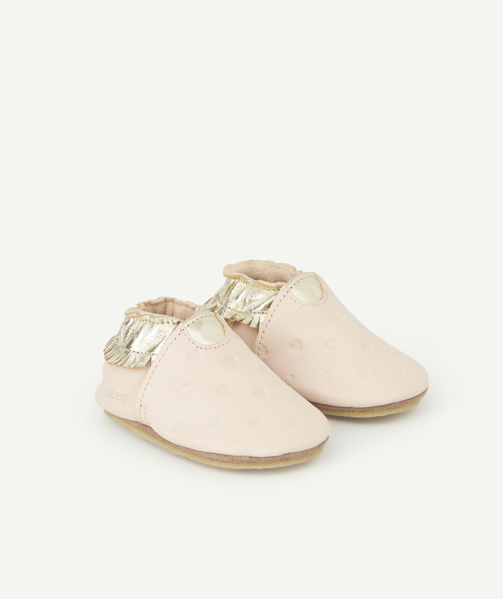 ROBEEZCHAUSSONS BÉBÉ ROSE EN CUIR AVEC VOLANTS OR