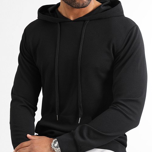 Sweat Capuche Texturé Waffle 0608 Noir