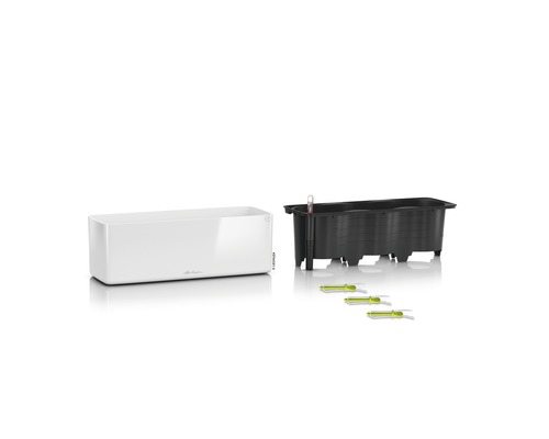 Lechuza Glossy Triple kunststof bloembak 40x14x14 cm wit incl. zelfbewateringssysteem en plantenbak