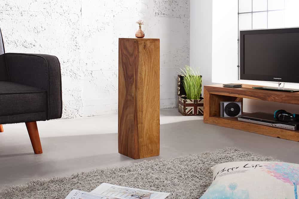 Design Deko Säule 3er Set MAKASSAR 80cm braun Sheesham stone finish Handarbeit