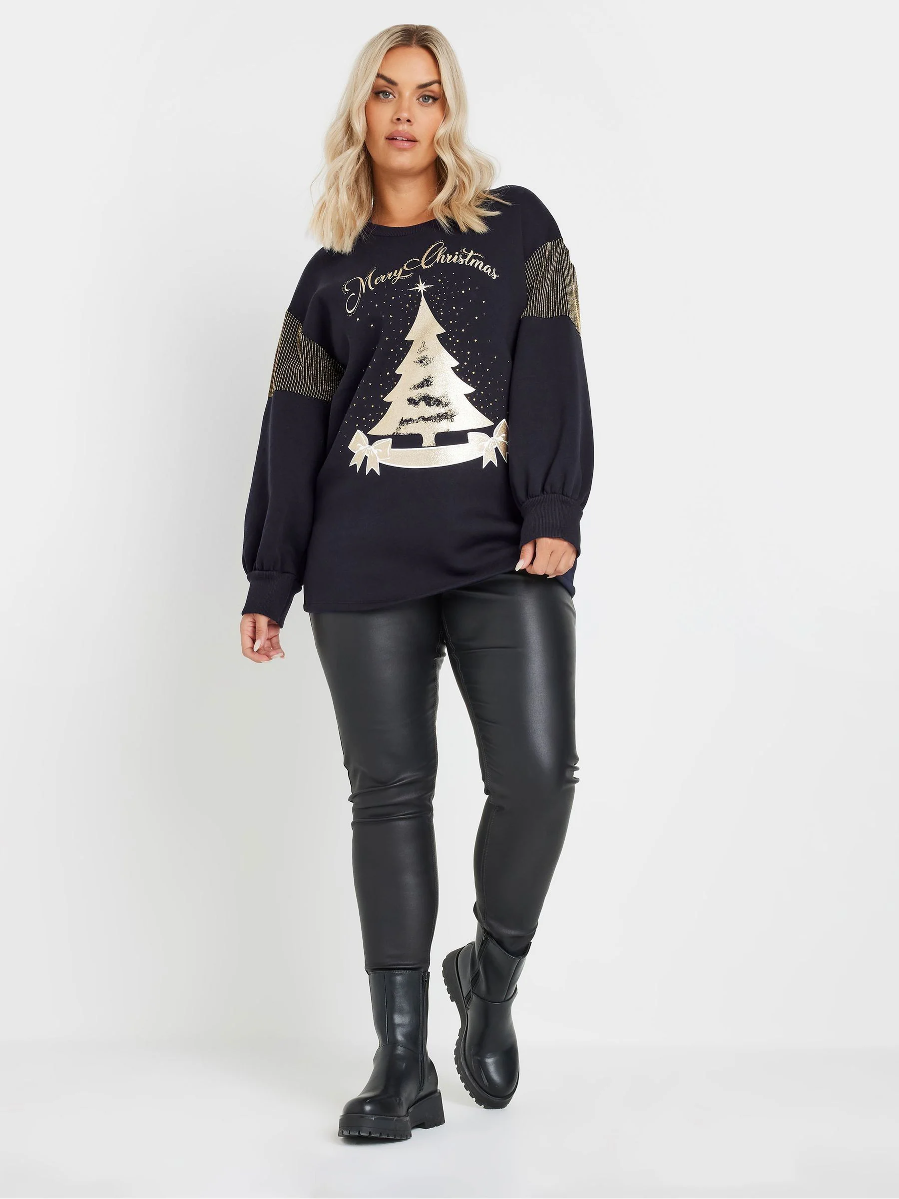 Blauw - Yours Curve Merry Christmas Diamante Embellished Sweatshirt
