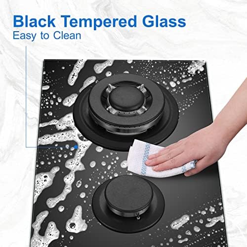 TopStrong Plaque de Cuisson Gaz 4 Feux, 60cm Plaque Gaz 4 Feux avec Sécurité Thermocouple, Cuisinière Encastrable, Naturel/Propane, 8060W, 220 240 V, Verre Noir : Gros électroménager