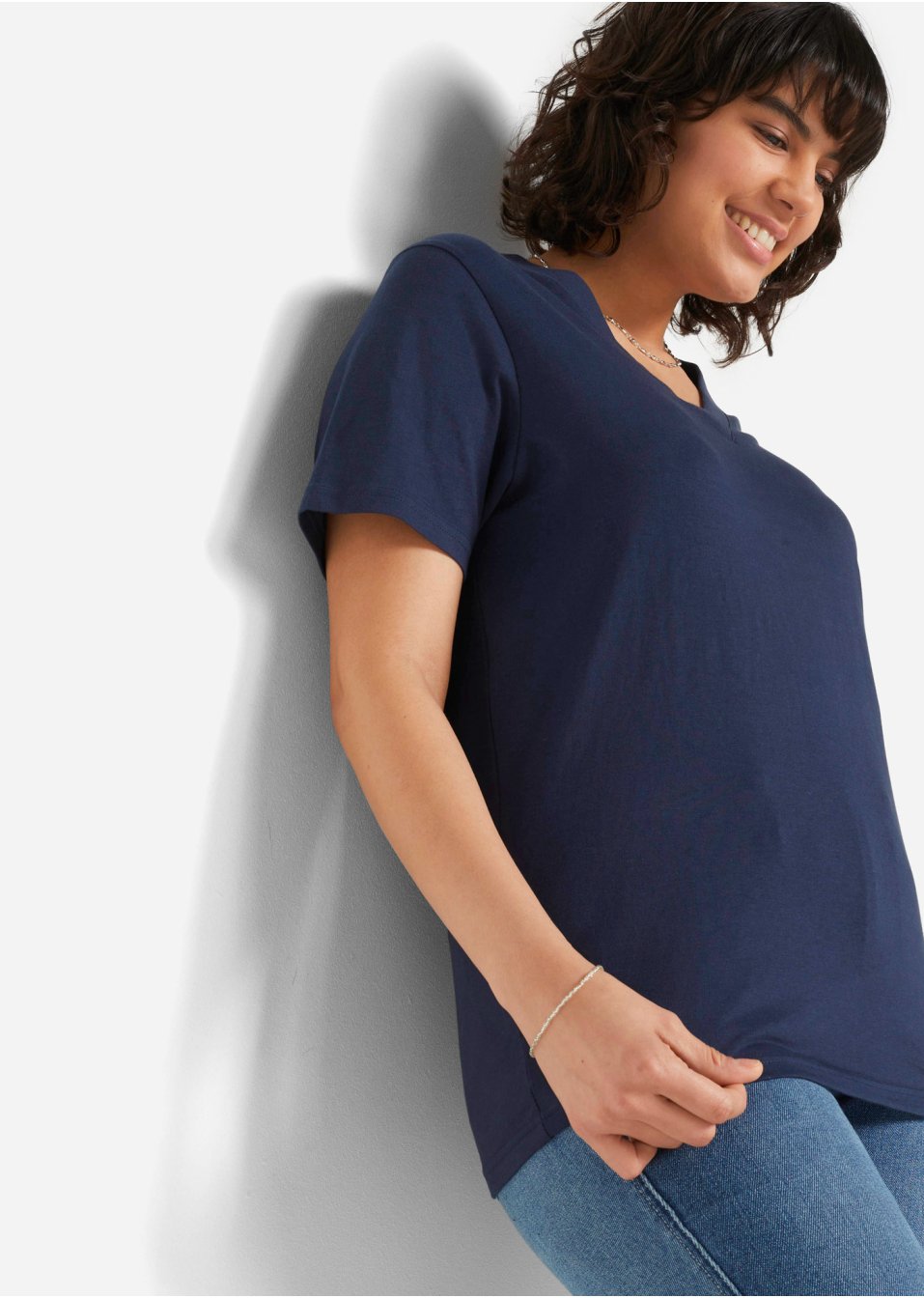 Lot de 5 T-shirts longs amples col en V, manches courtes