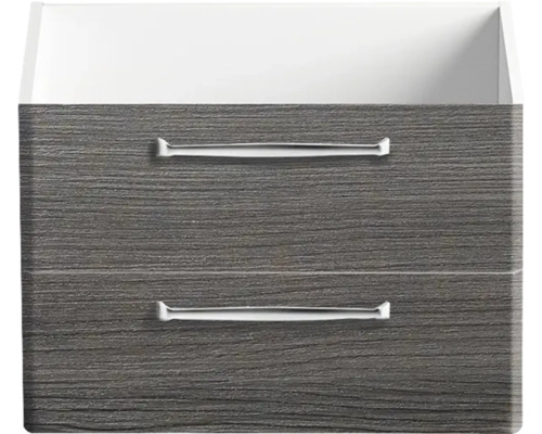Pelipal Kumba badkamermeubelset (B x H x D): 137 x 200 x 50 cm, grafiet getextureerde fronten, 5-delige set inclusief glazen wastafel, hoge kast, onderkast en bovenkast (99.770326193)