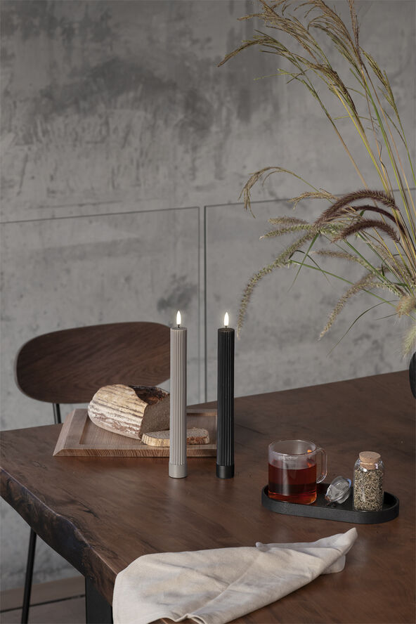 Uyuni LED taper candle grooved, Sandstone, smooth, 2-pack, 3,2x25, Grå