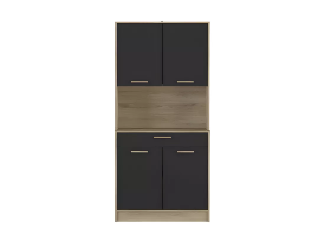 Buffet de cuisine 4 portes battantes Noir/Chêne - ALFREDO - L 83 x l 40 x H 176 cm