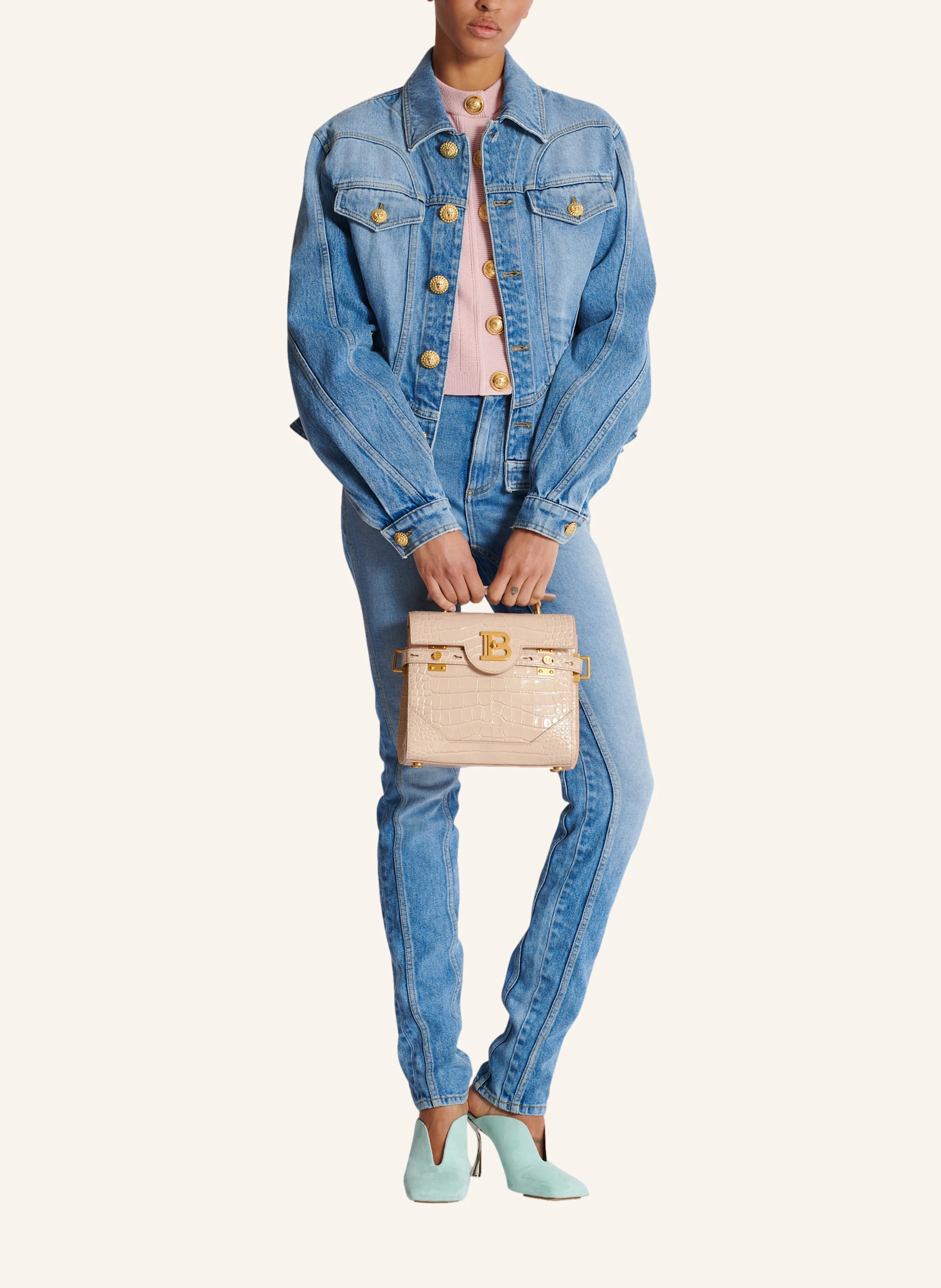 BALMAIN Tasche B-Buzz 23 aus Kalbsleder mit Krokodilmuster