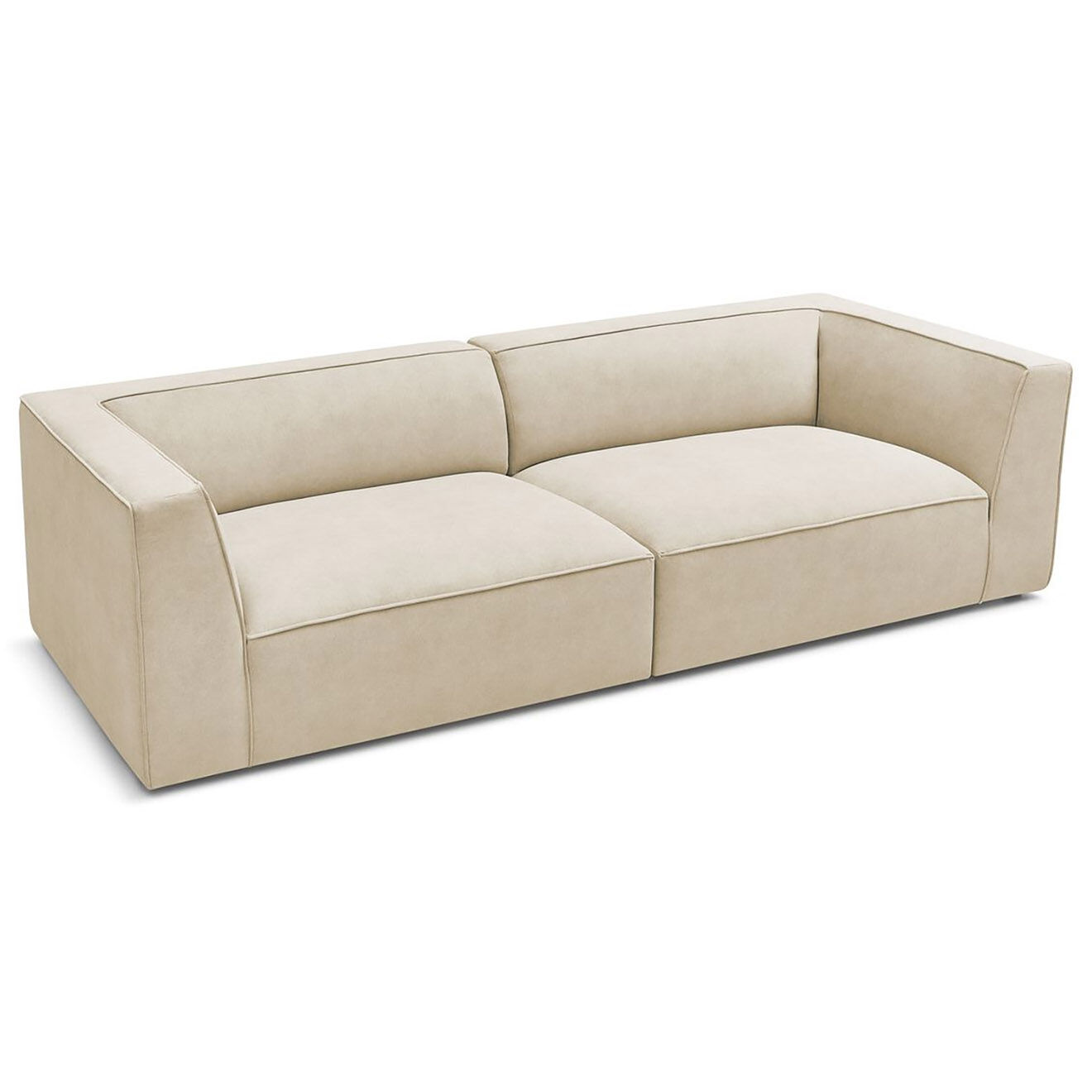 Bobochic Canapé droit fixe 4 places en Velours Molière beige - 273x99x71 cm