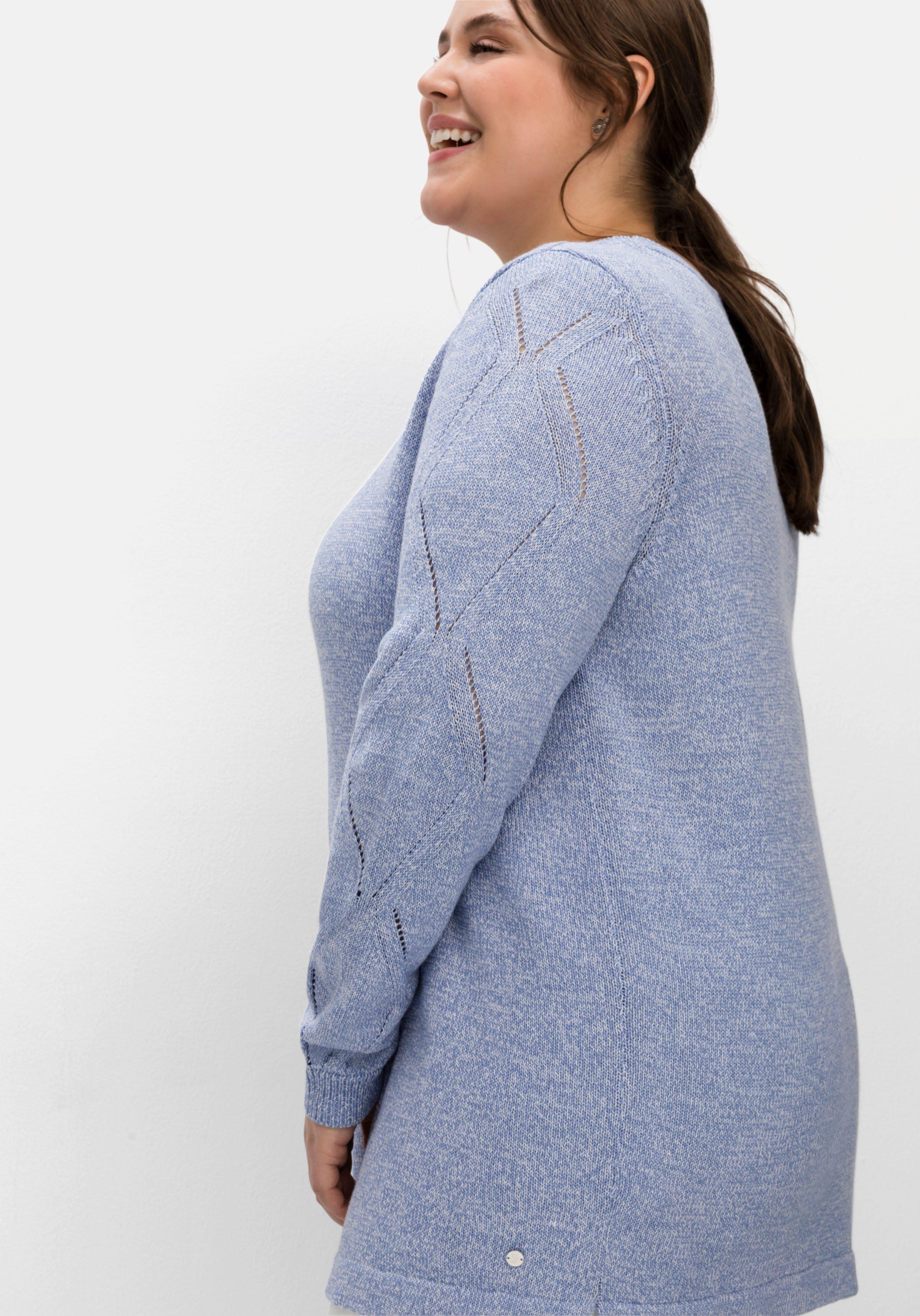 Melierter Pullover mit Ajourmuster am Ärmel