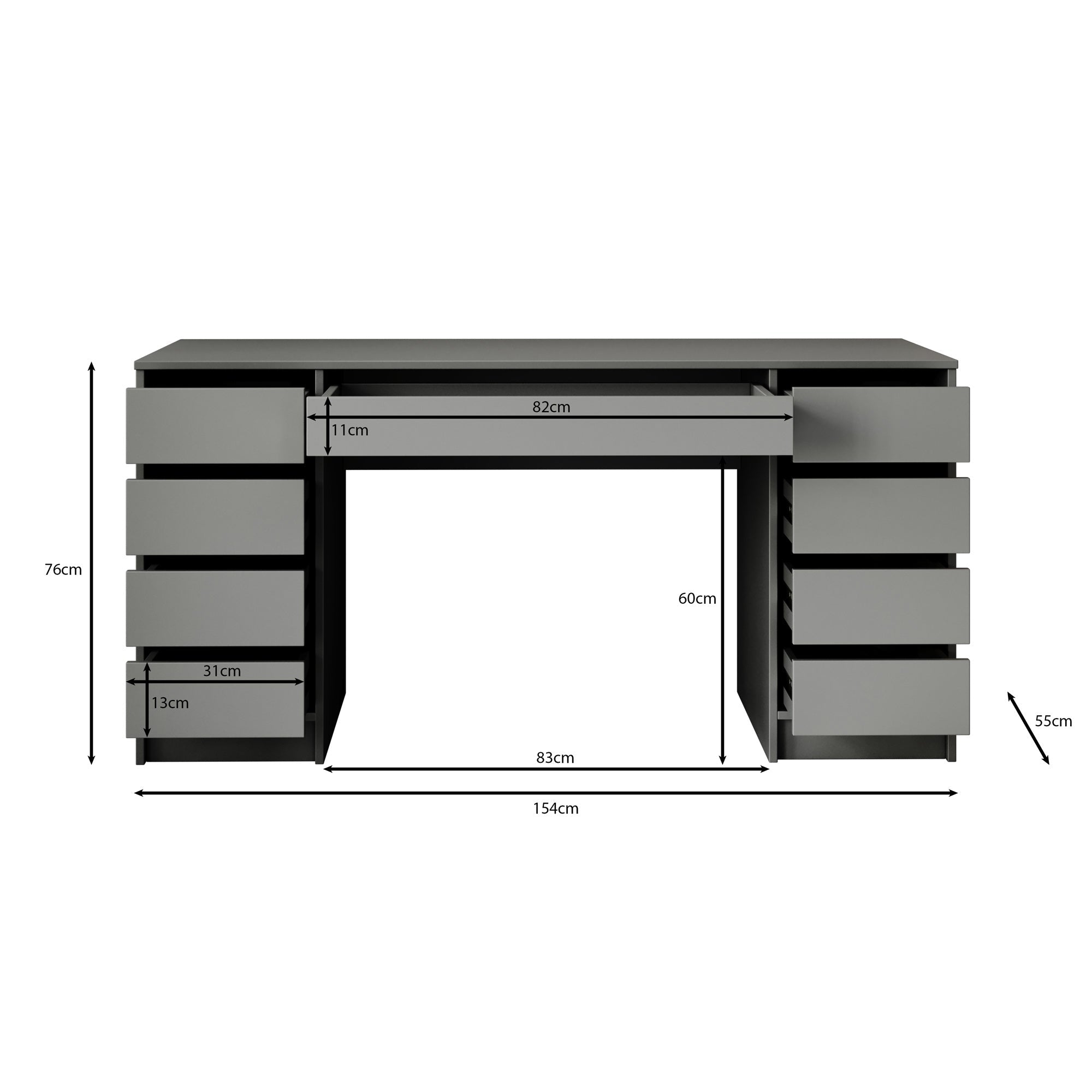 Meubella - Kaptafel Arco 2 - Wit hoogglans - 154 cm