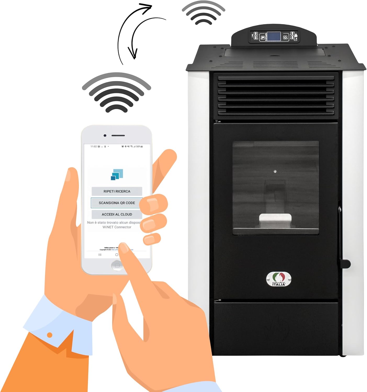 STUFE A PELLET ITALIA Alaska 10 KW WiFi | Pelletöfen mit Belüftung Effizienz 91% Heizt 85m² Autonomie 20 Sdt. Programmierbar WiFi-Fernsteuerung 5 Geschwindigkeiten und Kräfte 24M Garantie Weiß