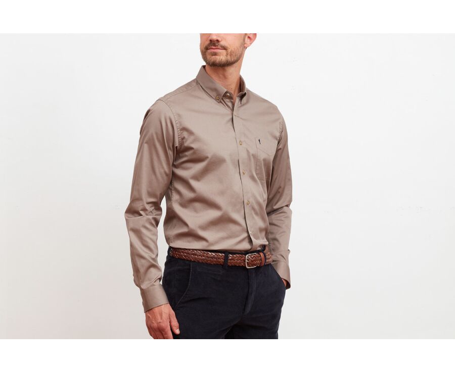 Chemise taupe 100% coton - Col américain - ALVIN