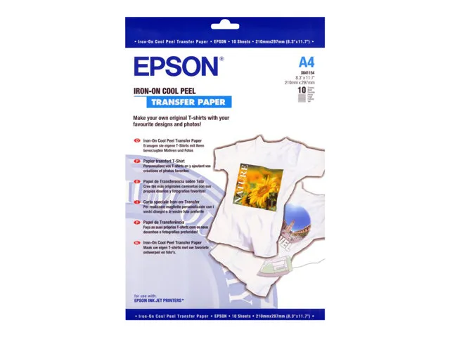 Epson Cool Peel T-Shirt - A4 (210 x 297 mm) 10 stk. mønsteroverførsler - for EcoTank ET-7700, 7750; Expression Home HD XP-15000; Expression Premium XP-540, 6000, 6005