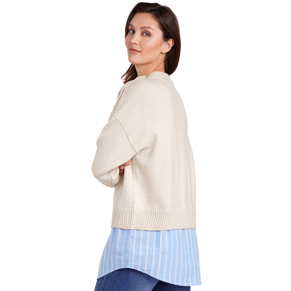 Gina Benotti Damen Strickpullover im Lagen-Look creme