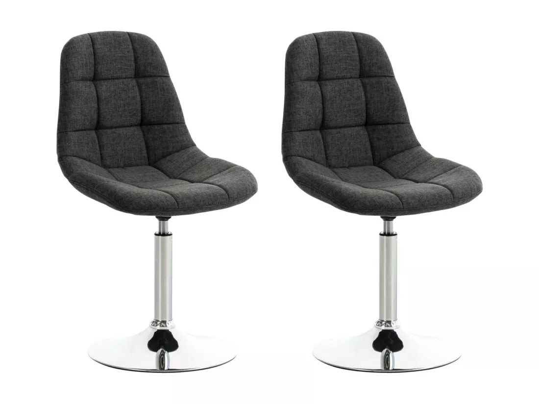 Lot de 2 Chaise de bureau - Tissu & Métal chromé - Gris foncé - Emil
