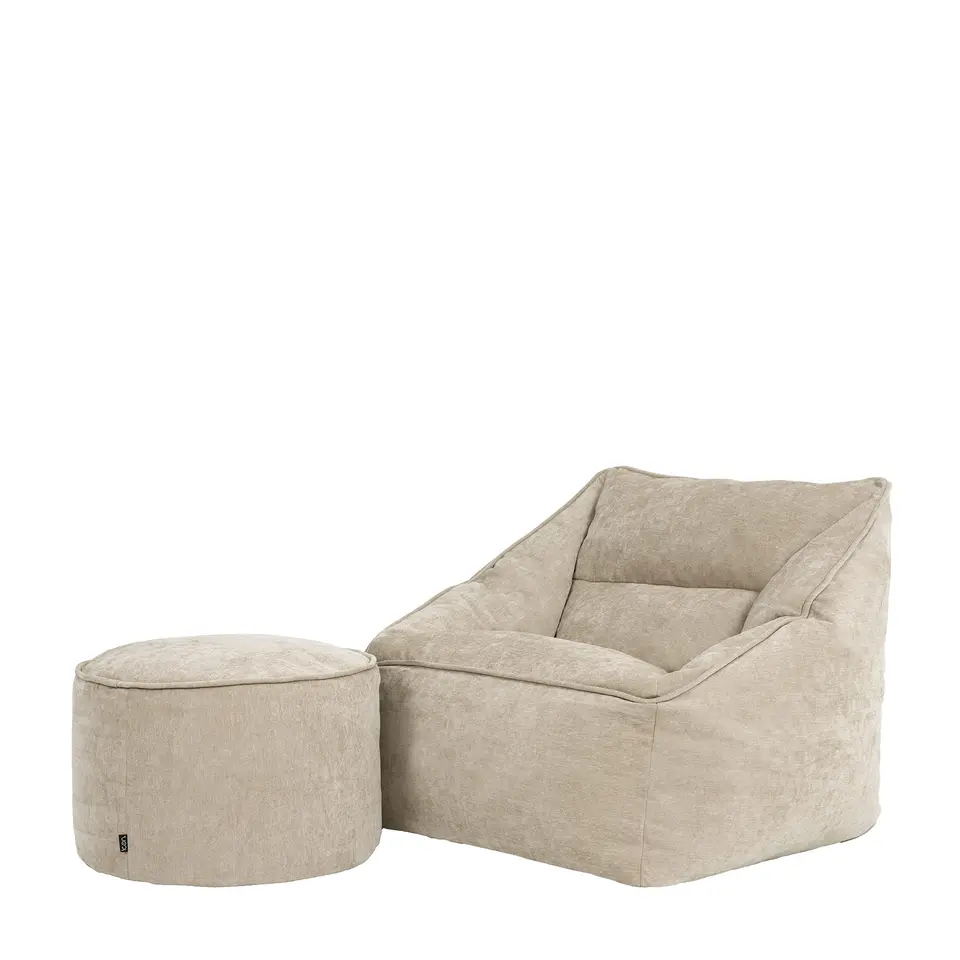 icon Zitzak en XL Poef Natalia - Chenille Zitzak Fauteuil - Beige