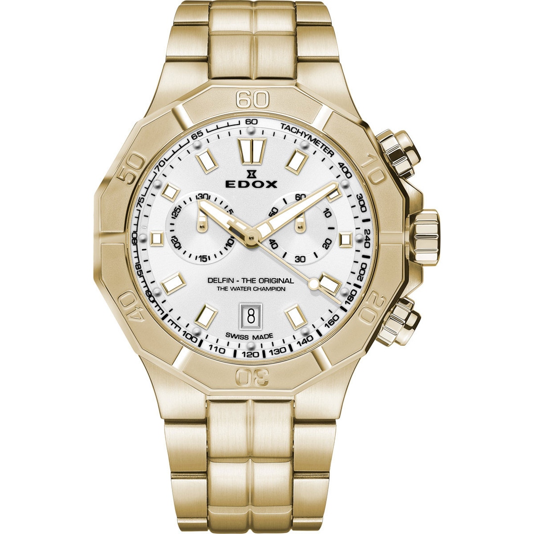 Edox Delfin Chronograph Goldig / Silbrig