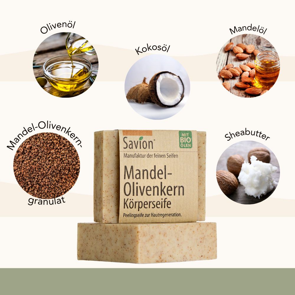 Savion Mandel-Olivenkern Körperseife und Peelingseife