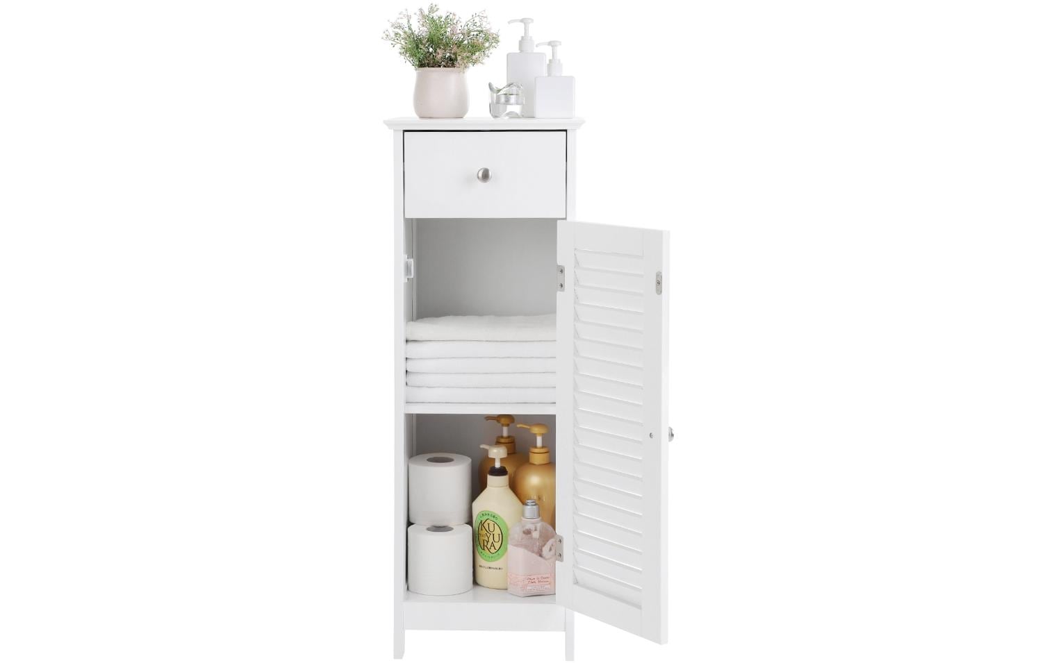 Badezimmerregal mit Tür 32 x 87 cm, WeissSchmaler Badschrank