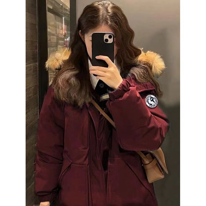 Sistyr - Fluffy Trim Hooded Plain Puffer Jacket met rits