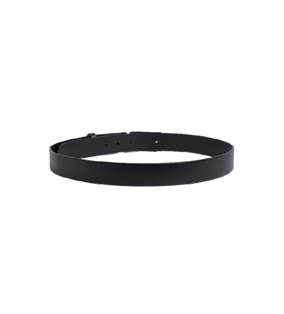 Cinto de couro Tommy Hilfiger TH Plaque - 3,5 cm - Preto