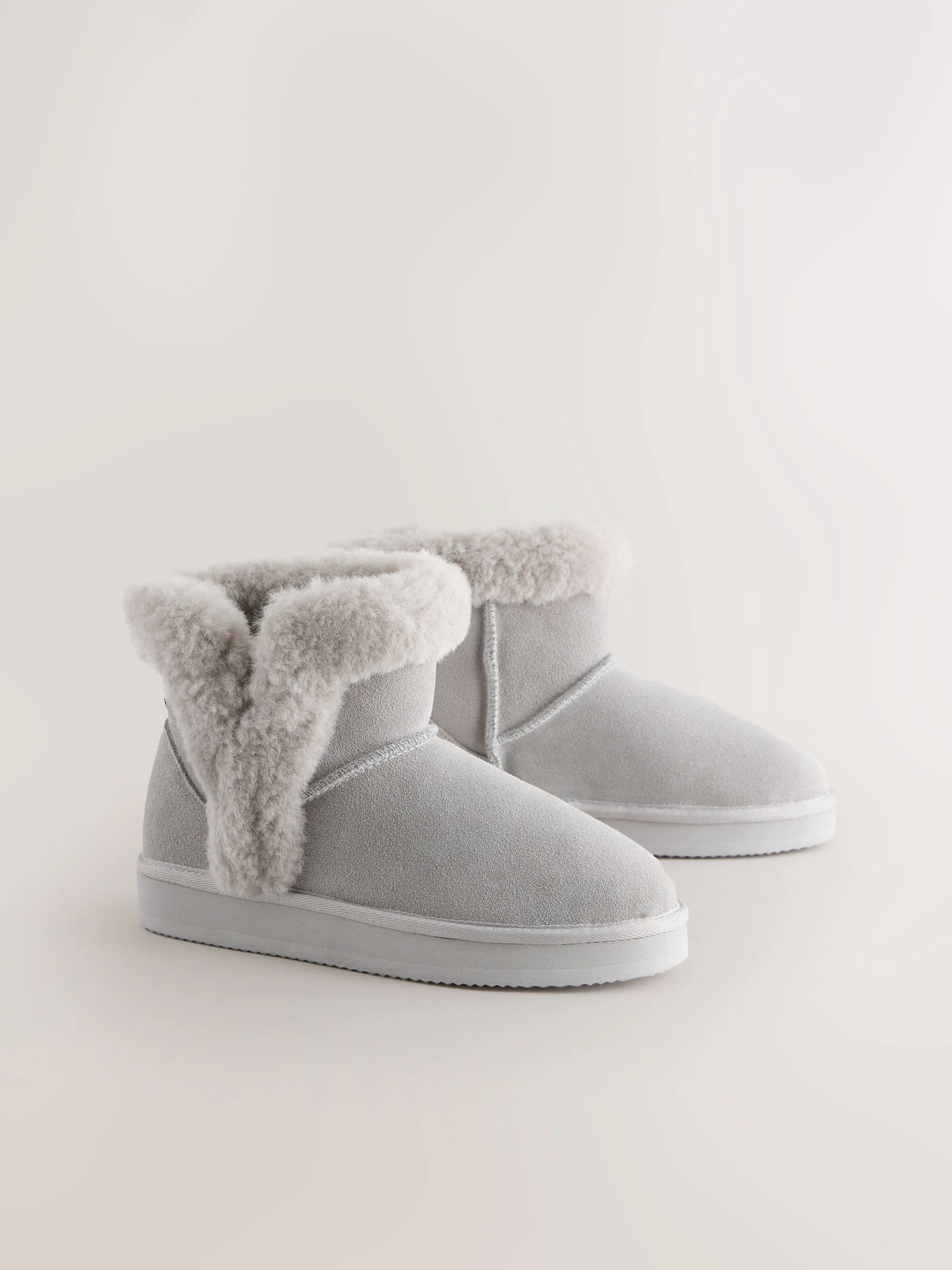Donkergrijs - Suede Faux Fur Boot Slippers