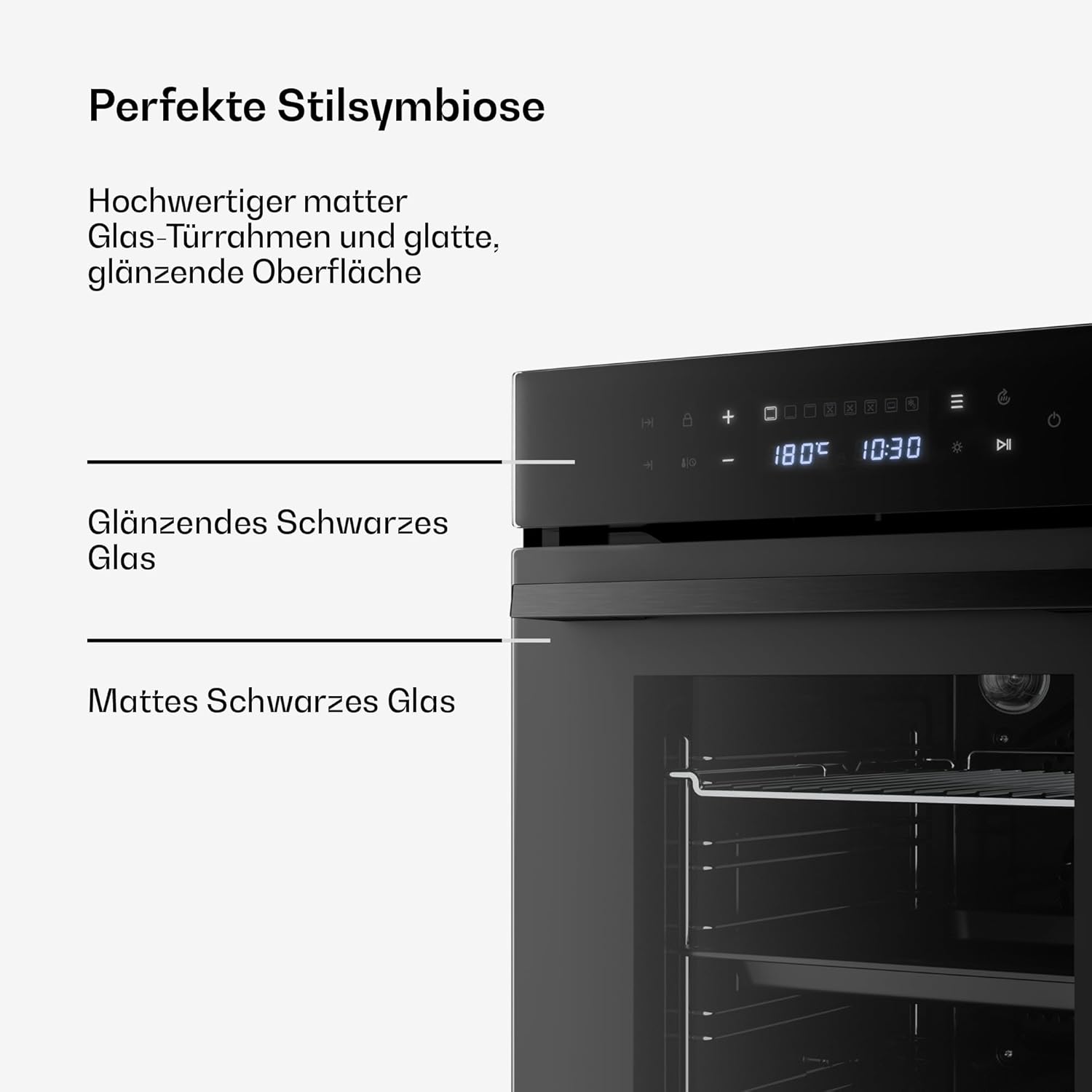 Klarstein Velaire Einbaubackofen 45 cm - 49L, 10 Betriebsmodi, Energieeffizienz A, Touch-Steuerung, Timer, Kindersicherung, Einbauofen ohne Kochfeld
