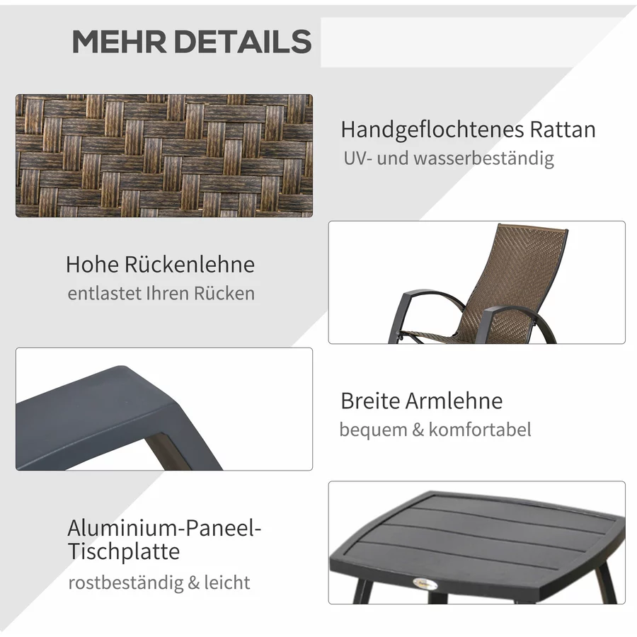Outsunny Gartenset 3-teilig mit Schaukelstühlen braun
