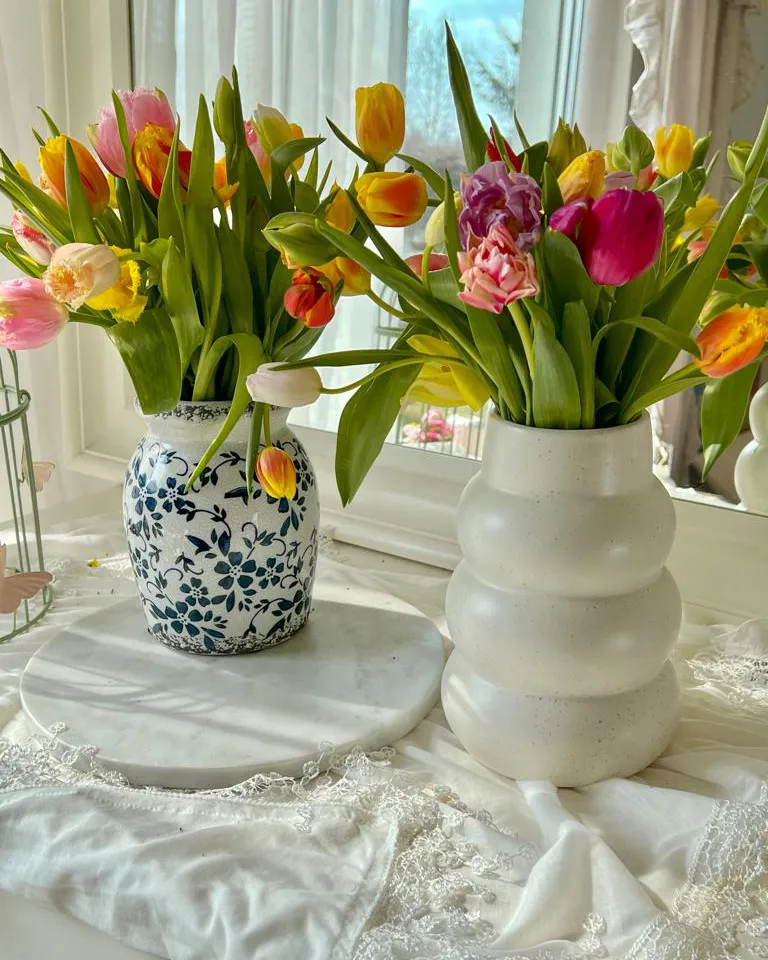 Bloemenvaas AMIDA Steengoed 18 cm Wit